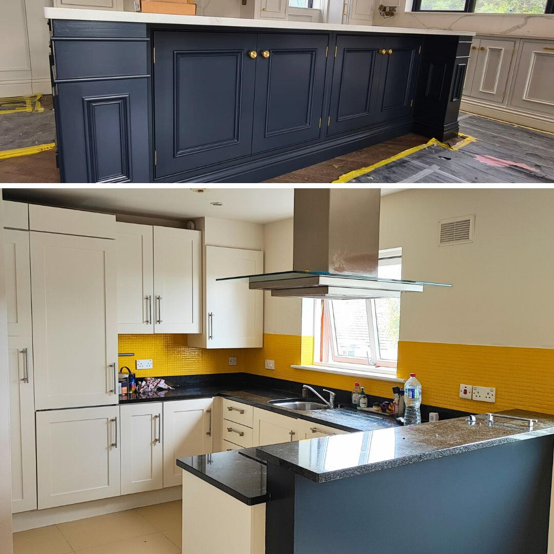 split image for 2 kitchen cabinets transformation